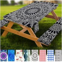 Fitted Picnic Table Cover With Bench Covers Vinyl Waterproof Elastic Edges Fitted Rectangle Tables Patio Tablecloth Camping Gear