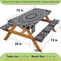 Fitted Picnic Table Cover With Bench Covers Vinyl Waterproof Elastic Edges Fitted Rectangle Tables Patio Tablecloth Camping Gear