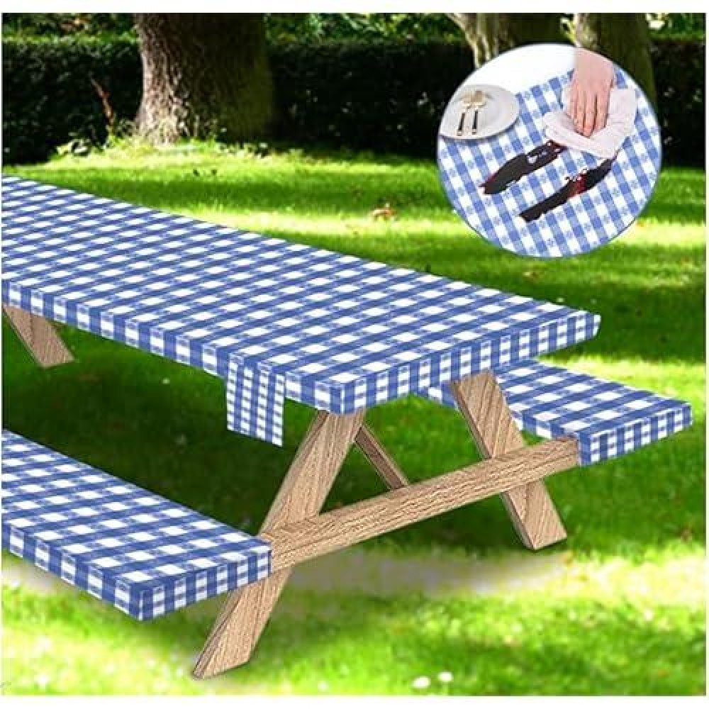 Fitted Picnic Table Cover With Bench Covers Vinyl Waterproof Elastic Edges Fitted Rectangle Tables Patio Tablecloth Camping Gear