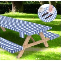 Fitted Picnic Table Cover With Bench Covers Vinyl Waterproof Elastic Edges Fitted Rectangle Tables Patio Tablecloth Camping Gear