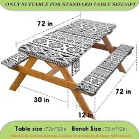 Fitted Picnic Table Cover With Bench Covers Vinyl Waterproof Elastic Edges Fitted Rectangle Tables Patio Tablecloth Camping Gear