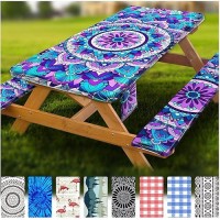 Fitted Picnic Table Cover With Bench Covers Vinyl Waterproof Elastic Edges Fitted Rectangle Tables Patio Tablecloth Camping Gear