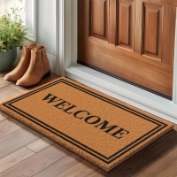 Barnyard Designs Natural Coco Coir Heavy Duty Backing Doormat Large Cute Nonslip Front Door Welcome Mat For Outside Entrance