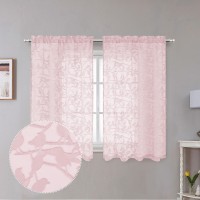 Ovzme Anji Textured Blush Sheer Curtain 45 Inch Length 2 Panels Set Elegant Farmhouse Short Sheer Dining Curtains For Living Ro