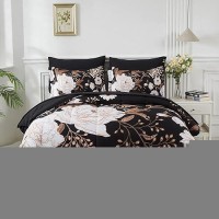 Yogeneg 7 Piece Bed In A Bag Full Size Comforter Set Botanical Floral Bedding Set White Flower Leaves Printed On Black Reversibl