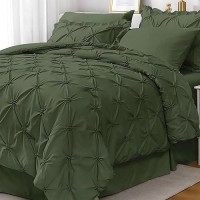 Jollyvogue Olive Green Twin Xl Size Comforter Sets 5 Pieces  Pintuck Bed In A Bag Comforter Set For Bedroom  Bedding Comforter Sets With Comforter  Sheets  Ruffled Shams & Pillowcases