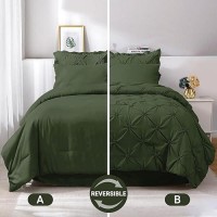 Jollyvogue Olive Green Twin Xl Size Comforter Sets 5 Pieces  Pintuck Bed In A Bag Comforter Set For Bedroom  Bedding Comforter Sets With Comforter  Sheets  Ruffled Shams & Pillowcases