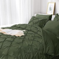 Jollyvogue Olive Green Twin Xl Size Comforter Sets 5 Pieces  Pintuck Bed In A Bag Comforter Set For Bedroom  Bedding Comforter Sets With Comforter  Sheets  Ruffled Shams & Pillowcases