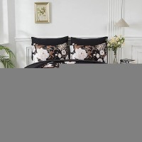 Yogeneg 5 Piece Bed In A Bag Twin Size Comforter Set Botanical Floral Bedding Set White Flower Leaves Printed On Black Reversibl