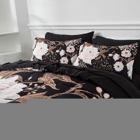 Yogeneg 5 Piece Bed In A Bag Twin Size Comforter Set Botanical Floral Bedding Set White Flower Leaves Printed On Black Reversibl