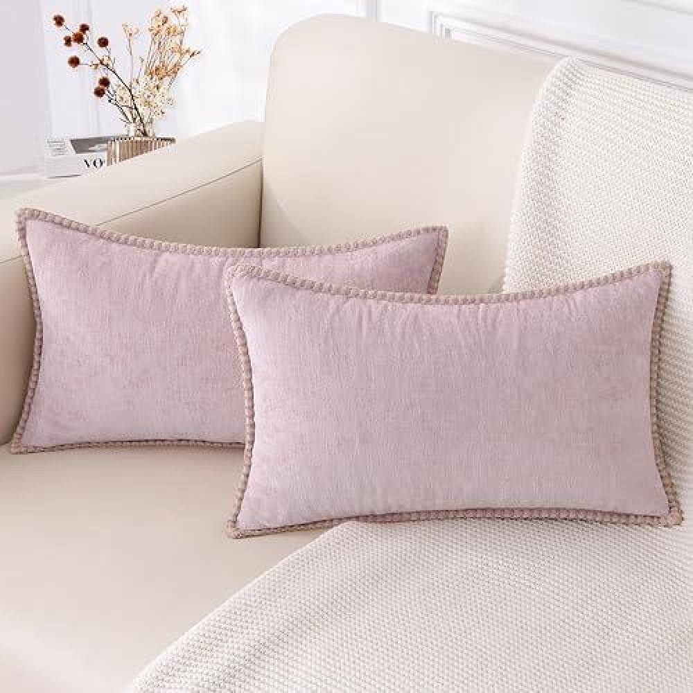 Decoruhome Chenille Soft Throw Pillow Covers 12X20 Set Of 2 Lumbar Velvet Farmhouse Pillow Covers Decorative Pillow Covers Wit