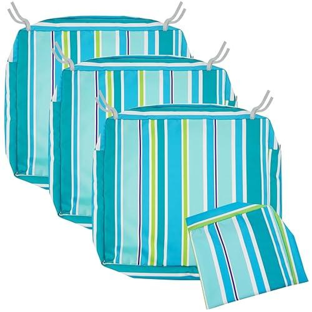 Nettypro Outdoor Cushion Slipcovers Waterproof 20 X 18 Inch Patio Furniture Chair Seat Cushion Covers With Zipper And Tie  Replacement Cover Only  Stripes Turquoise