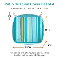 Nettypro Outdoor Cushion Slipcovers Waterproof 20 X 18 Inch Patio Furniture Chair Seat Cushion Covers With Zipper And Tie  Replacement Cover Only  Stripes Turquoise