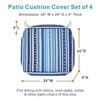 Nettypro Outdoor Cushion Slipcovers 24 X 24 Inch Waterproof Patio Furniture Chair Seat Cushion Covers With Zipper And Tie  Replacement Cover Only  Stripes Blue