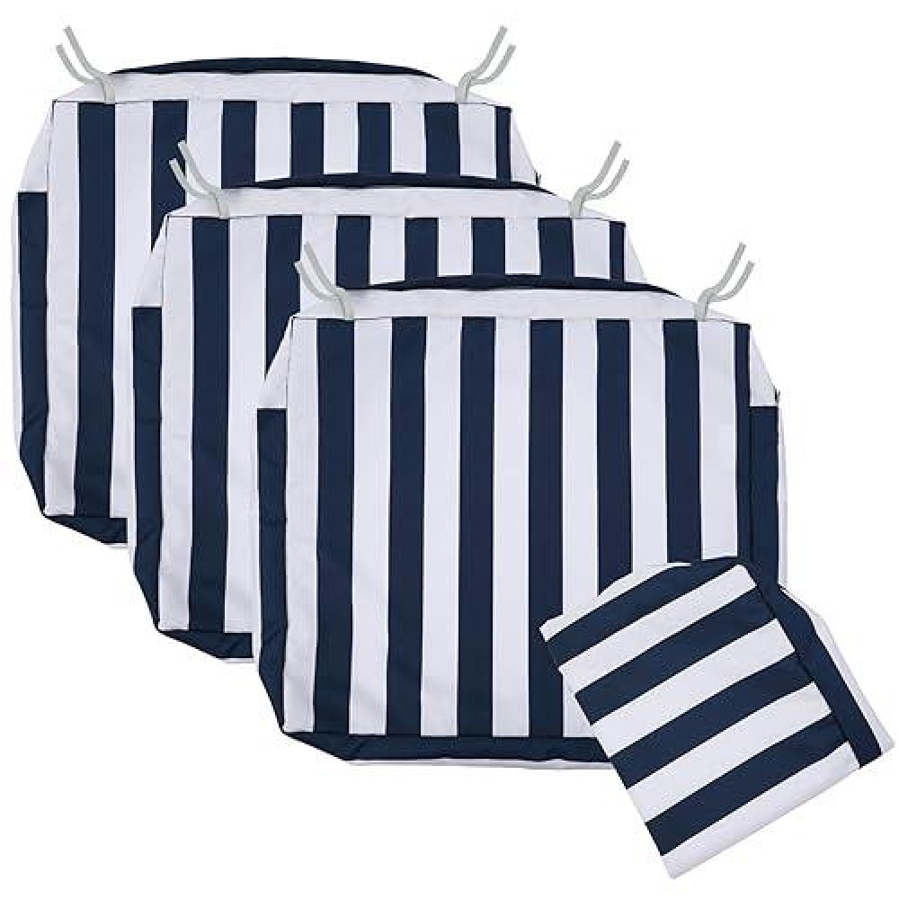 Nettypro Outdoor Cushion Covers Set 4 Water Repellent Uv Resistant Patio Chair Seat Cushion Slipcover With Zipper And Tie  20 X 18 X 4 Inch  Stripes Navy Blue And White