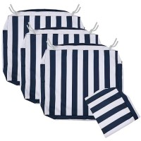 Nettypro Outdoor Cushion Covers Set 4 Water Repellent Uv Resistant Patio Chair Seat Cushion Slipcover With Zipper And Tie  20 X 18 X 4 Inch  Stripes Navy Blue And White