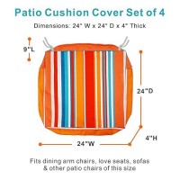 Nettypro Patio Chair Seat Cushion Covers 24 X 24 Inch Water Repellent Uv Resistant Outdoor Furniture Cushion Slipcover With Zipper And Tie  Stripes Multicolor