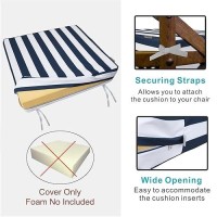 Nettypro Outdoor Cushion Covers Set 4 Water Repellent Uv Resistant Patio Chair Seat Cushion Slipcover With Zipper And Tie  22 X 20 X 4 Inch  Stripes Navy Blue And White