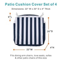 Nettypro Outdoor Cushion Covers Set 4 Water Repellent Uv Resistant Patio Chair Seat Cushion Slipcover With Zipper And Tie  22 X 20 X 4 Inch  Stripes Navy Blue And White