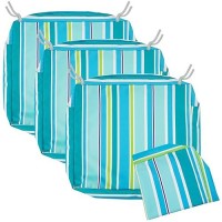 Nettypro Outdoor Cushion Slipcovers Waterproof 24 X 24 Inch Patio Furniture Chair Seat Cushion Covers With Zipper And Tie  Replacement Cover Only  Stripes Turquoise