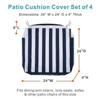 Nettypro Outdoor Cushion Covers Set 4 Water Repellent Uv Resistant Patio Chair Seat Cushion Slipcover With Zipper And Tie  24 X 24 X 4 Inch  Stripes Navy Blue And White