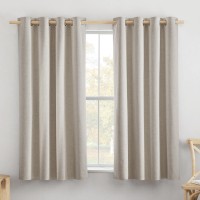 Nicetown Oatmeal Linen Complete Blackout Curtains 48 Inches For Kids Room 2 Panels Thermal Insulated Noise Reducing Window D