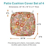 Nettypro Patio Cushion Covers Replacement Set 4 Water Repellent Uv Resistant Outdoor Cushion Slipcover With Zipper And Tie  20 X 18 X 4 Inch  Pop Paisley