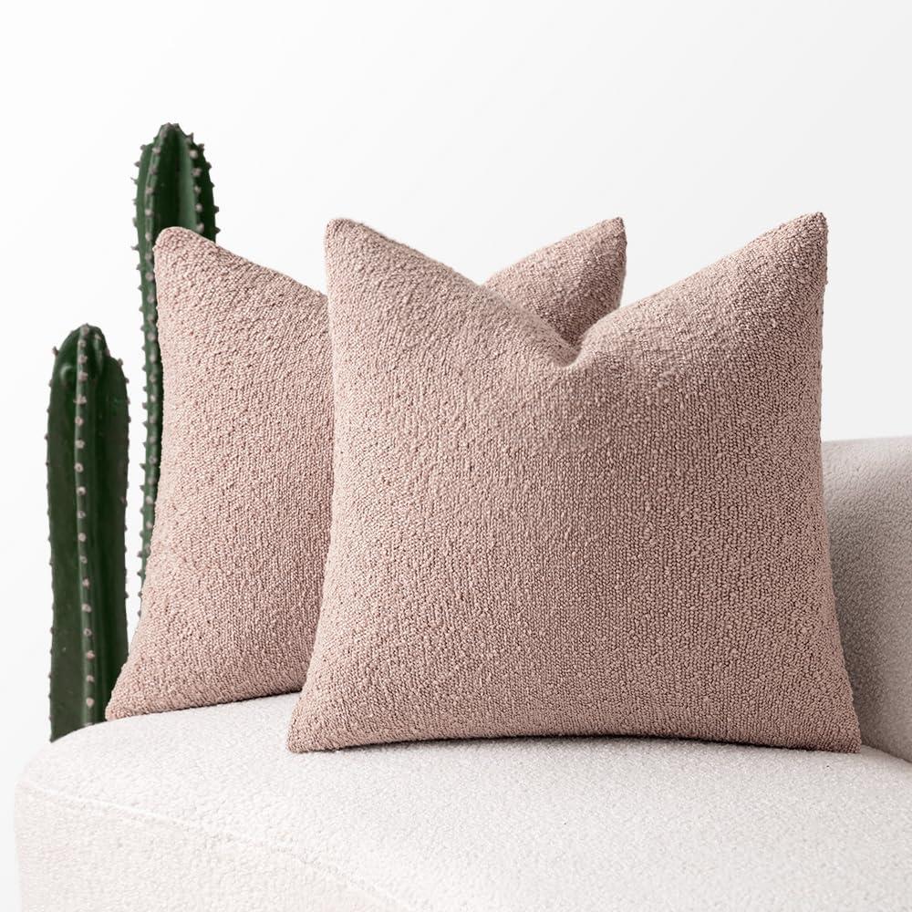 Miulee Set Of 2 Pink Throw Pillow Covers 20X20 Inch Decorative Couch Pillow Covers Textured Boucle Accent Solid Pillow Cases Sof