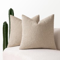 Miulee Set Of 2 Neutral Throw Pillow Covers 20X20 Inch Decorative Couch Pillow Covers Textured Boucle Accent Solid Pillow Cases