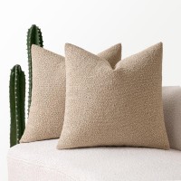 Miulee Set Of 2 Khaki Throw Pillow Covers 18X18 Inch Decorative Couch Pillow Covers Textured Boucle Accent Solid Pillow Cases So