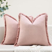 Zwjd Pillow Covers 24X24 Set Of 2 Dusty Pink Throw Pillow Covers With Fringe Chic Cotton Decorative Pillows Square Cushion Covers For Sofa Couch Bed Living Room Farmhouse Boho Decor