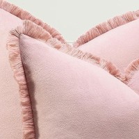 Zwjd Pillow Covers 24X24 Set Of 2 Dusty Pink Throw Pillow Covers With Fringe Chic Cotton Decorative Pillows Square Cushion Covers For Sofa Couch Bed Living Room Farmhouse Boho Decor