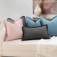 Zwjd Pillow Covers 24X24 Set Of 2 Dusty Pink Throw Pillow Covers With Fringe Chic Cotton Decorative Pillows Square Cushion Covers For Sofa Couch Bed Living Room Farmhouse Boho Decor