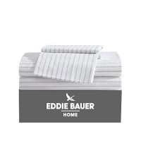 Eddie Bauer Twin Sheets Cotton Percale Bedding Set Crisp Cool Home Decor Essential Stripe White Twin