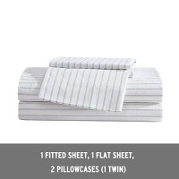 Eddie Bauer Twin Sheets Cotton Percale Bedding Set Crisp Cool Home Decor Essential Stripe White Twin