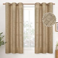 Youngstex Toffee Linen Curtains 54 Inch Length For Short Window Burlap Textured Light Filtering Drapes With Bronze Grommet For K