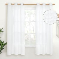 Youngstex White Linen Curtains 38 Inch Wide For Small Window 63 Inch Length Light Filtering Drapes With Bronze Grommet For Livin