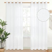 Youngstex 60 Inch Wide White Linen Curtains With Bronze Grommet 84 Inch Length Light Filtering Drapes For Bedroom Living Dining