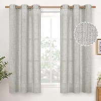 Youngstex Light Grey Linen Curtains 45 Inch Length For Short Window Linen Textured Curtains With Bronze Grommet Light Filtering