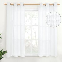 Youngstex White Linen Curtains 40 Inches Length For Short Window Light Filtering Drapes With Bronze Grommet For Kitchen Bedroom