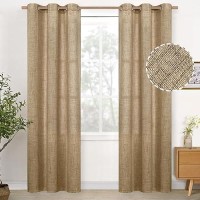 Youngstex Toffee Linen Curtains Light Filtering 84 Inches Length Bronze Grommet Burlap Drapes Privacy For Living Room Bedroom Fa