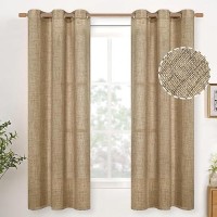 Youngstex 38 Inch Wide Burlap Linen Curtains Bronze Grommet Textured Drapes Light Filtering 63 Inches Length For Bedroom Living