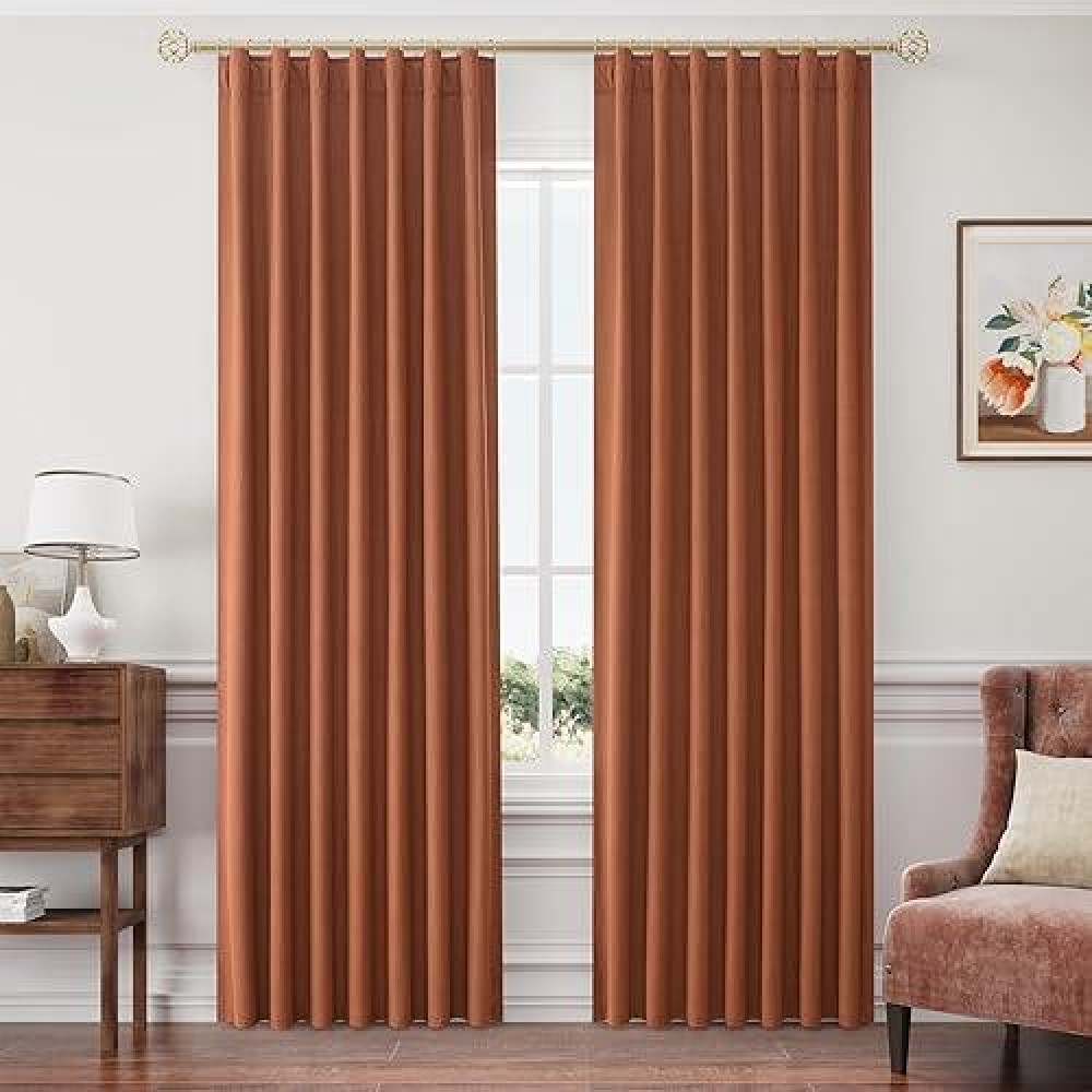 Joywell Terracotta Linen 100% Blackout Curtains 84 Inches Long  Rod Pocket Back Tab Hook Belt Thermal Insulated Drapes Total Room Darkening For Bedroom Living Room With Hooks(2 Panels 52 X 84)