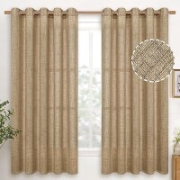 Youngstex Burlap Linen Curtains 63 Inch Length Bronze Grommet Light Filtering Privacy Drapes For Bedroom Farmhouse Office Living