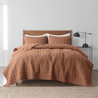 Wdcozy Burnt Orange Quilts Queen Size Bedding Sets With 2 Pillow Shams Red Lightweight Soft Bedspread Coverlet Quilted Blanket