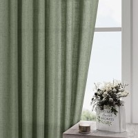 Olive Green Linen Curtains For Living Room 2 Panels Set 108 Inch Length Back Tab Light Filtering Semi Sheer Curtain Drapes For B