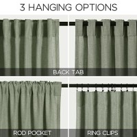 Olive Green Linen Curtains For Living Room 2 Panels Set 108 Inch Length Back Tab Light Filtering Semi Sheer Curtain Drapes For B