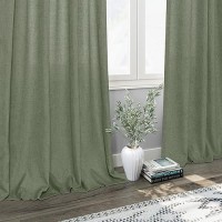 Olive Green Linen Curtains For Living Room 2 Panels Set 84 Inch Length Back Tab Light Filtering Semi Sheer Curtain Drapes For Be