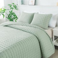 Wdcozy Sage Green King Size Quilt Bedding Sets With 2 Pillow Shams Lightweight Soft Bedspread Coverlet Quilted Blanket Thin Co