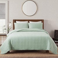 Wdcozy Sage Green King Size Quilt Bedding Sets With 2 Pillow Shams Lightweight Soft Bedspread Coverlet Quilted Blanket Thin Co